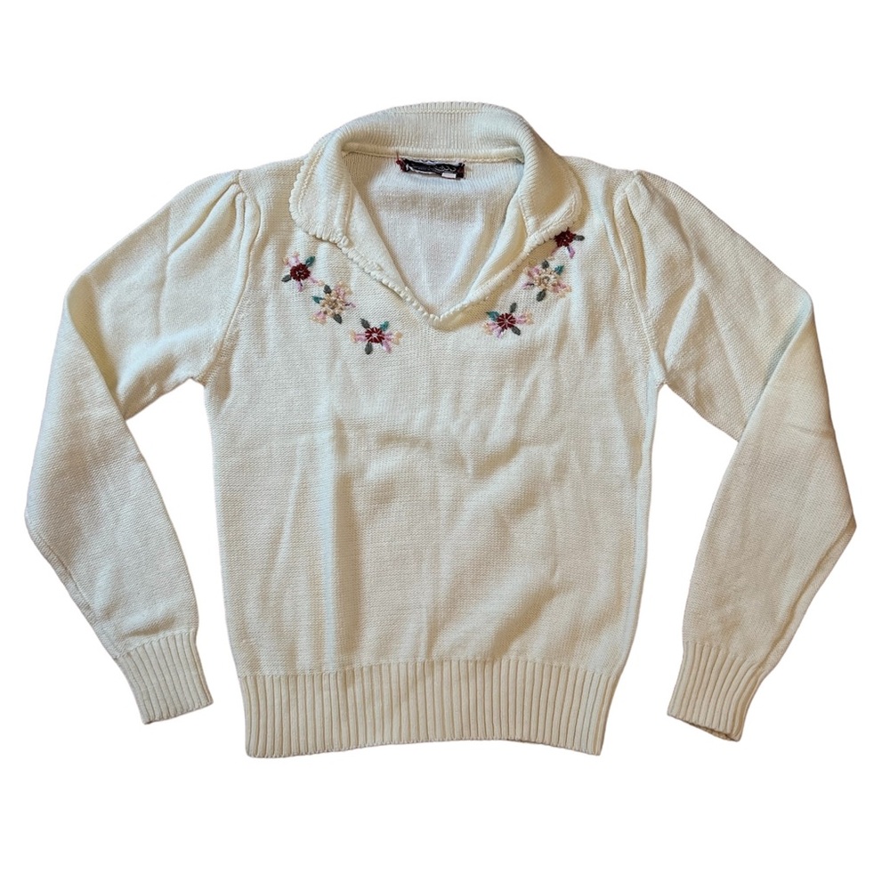 Vintage 1970’s Corliss Embroidered Floral Pullover Sweater - Juniors Size L